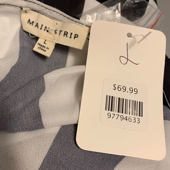 NWT Main Street Black & White Striped Peplum Top Sz L - Picture 6 of 7